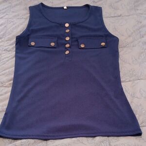 Navy Blue Button-Front Sleeveless Tank Top Size S